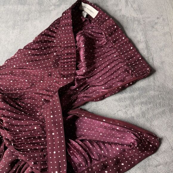 Free Assembly Sz XL Pleated Skirt Classic Fit Side Zip Marron Crush Polka Dot - Picture 10 of 15